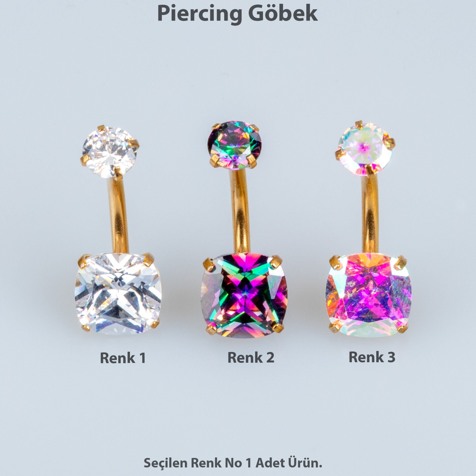 Piercing Göbek 8mm Kare Taş