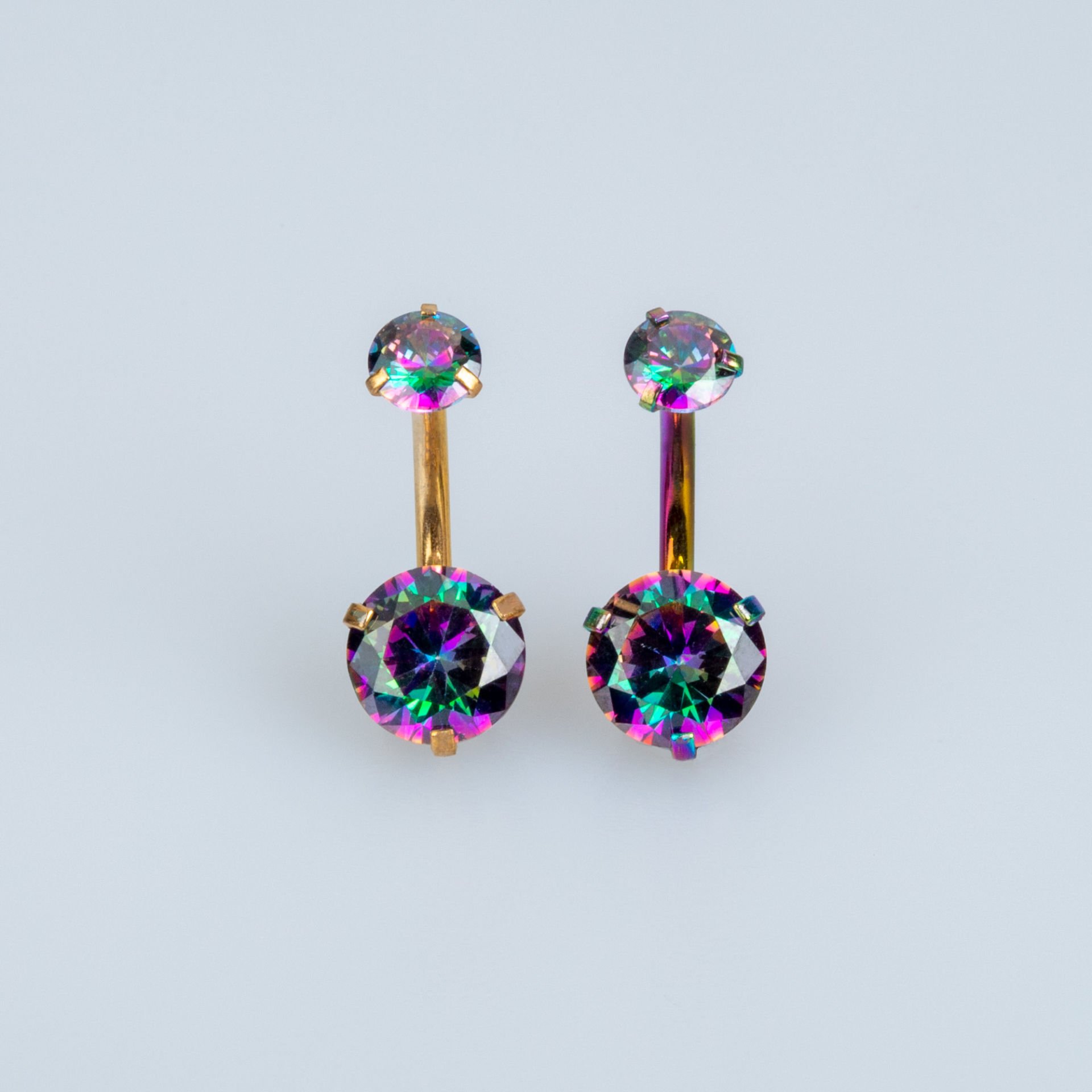 Piercing Göbek 8mm Yuvarlak Taş Rainbow