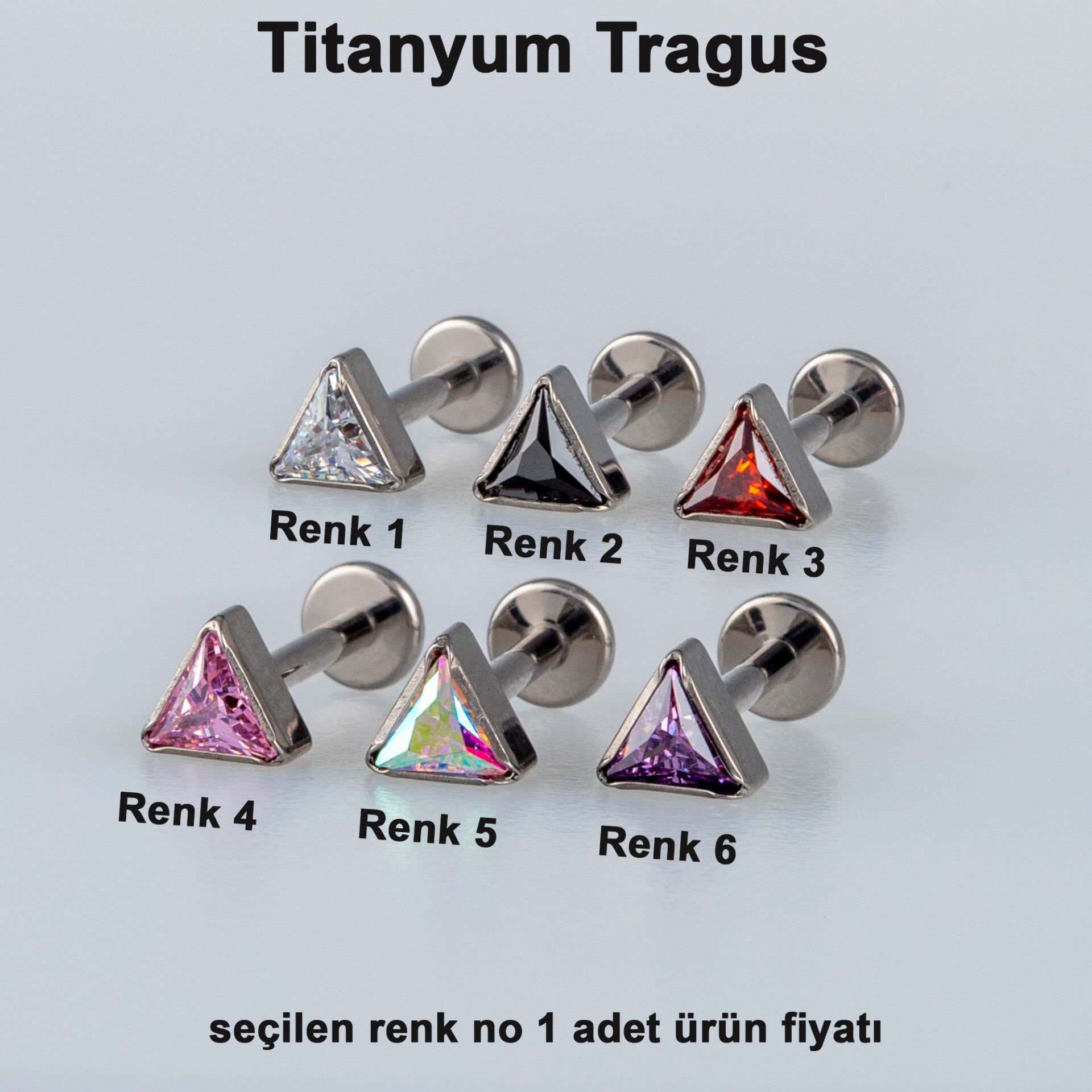 Piercing Titanyum Tragus Üçgen Taş