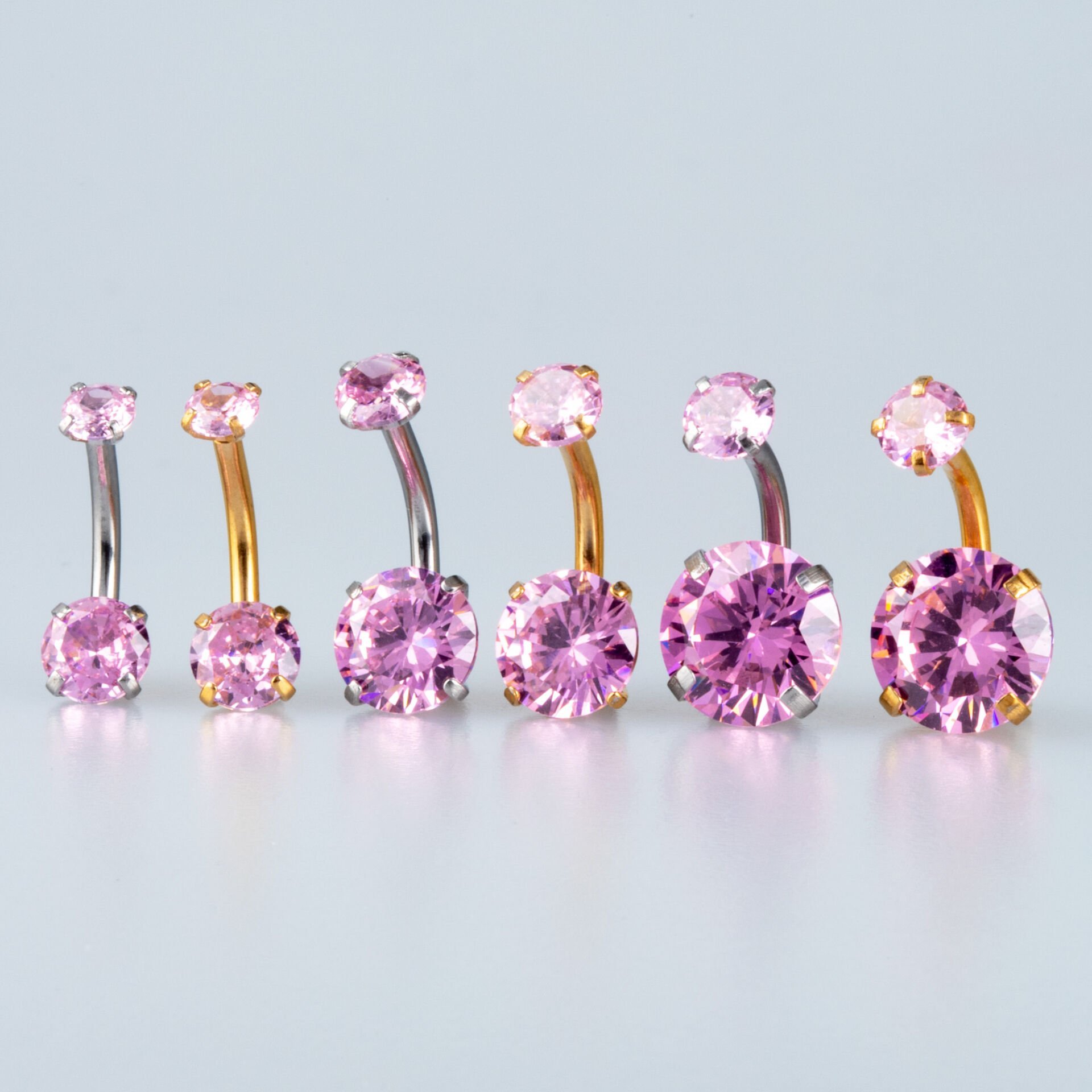 Piercing Göbek 2 Renk Seçeneği ve 3 Taş Boyu 6-8-10mm Yuvarlak