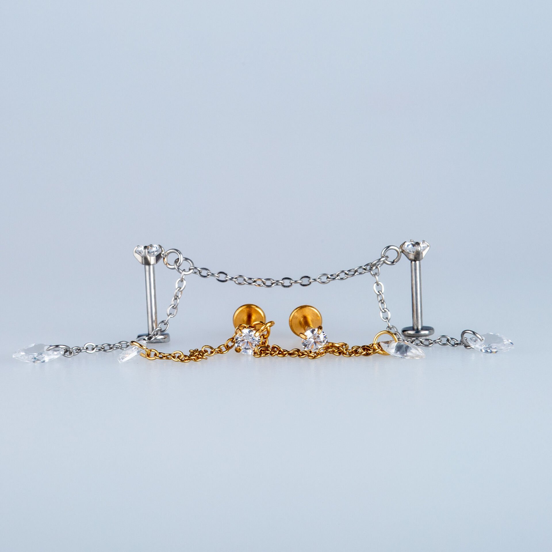 Piercing Çelik Labret Sallantılı zincir Taşlı Helix Kıkırdak