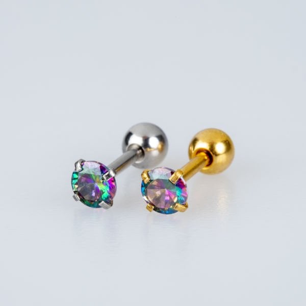 Piercing Çelik Tragus 4mm Yuvarlak Taş