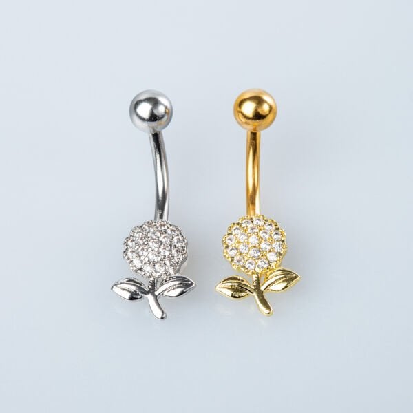 Piercing Göbek Çiçek Taşlı