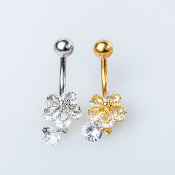 Piercing Göbek Çiçek Taşlı