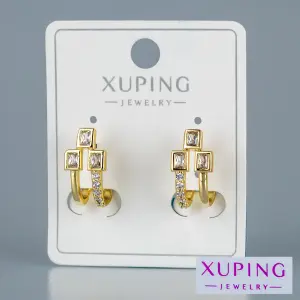 Toptan Xuping Kare Taşlı Halka Küpe