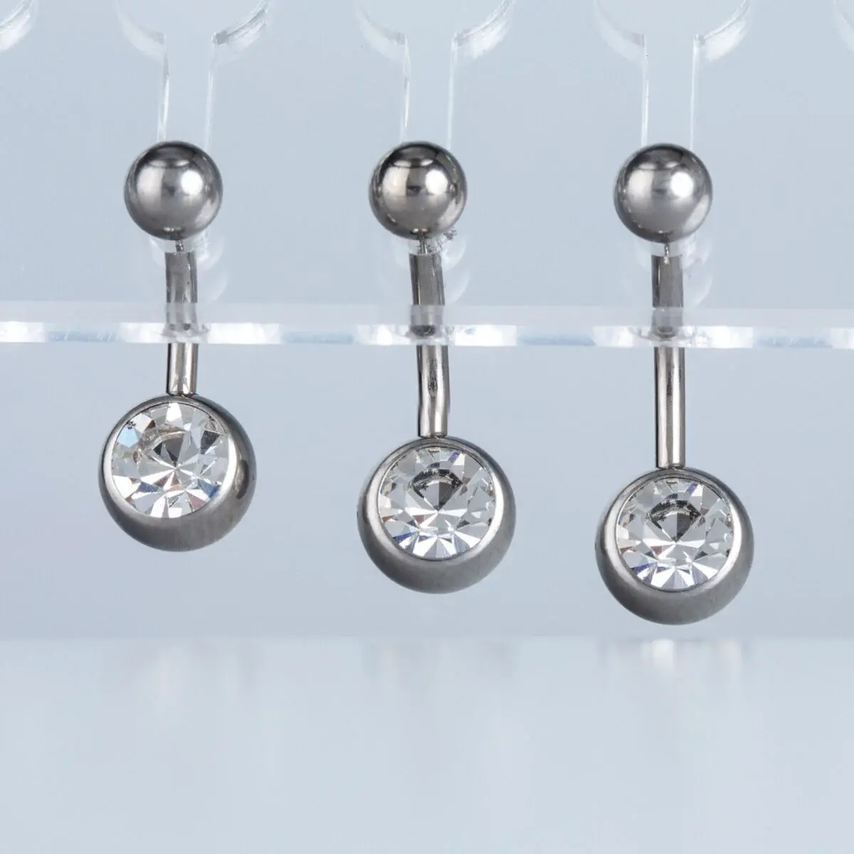 Toptan G23 Titanyum İlk Delim Tek Taşlı Göbek Piercing 1.6mm Silver Bar Boyu: 10mm