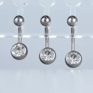 Toptan Titanyum İlk Delim Tek Taşlı Göbek Piercing 1.6mm Silver Bar Boyu: 10mm