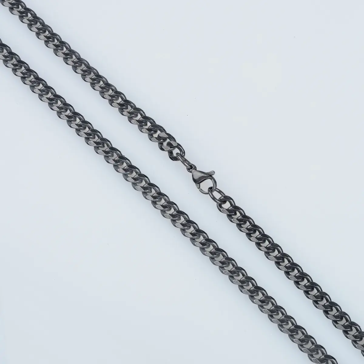 Toptan Erkek Vos Jewelry 6mm Antrasit Siyah 316L Çelik Gurmet Zincir Kolye (60cm)