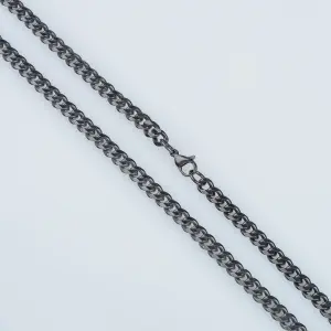 Toptan Erkek Vos Jewelry 6mm Antrasit Siyah 316L Çelik Gurmet Zincir Kolye (60cm)