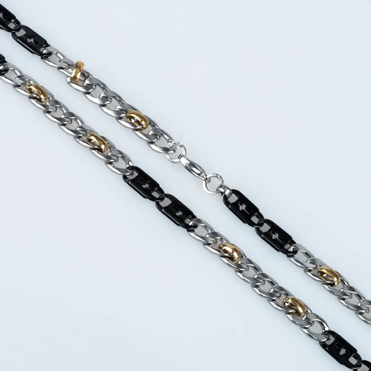 Toptan Erkek Vos Jewelry 8mm Üç Renkli 316L Çelik Gurmet Zincir Kolye (55cm)
