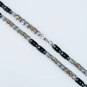 Toptan Erkek Vos Jewelry 8mm Üç Renkli 316L Çelik Gurmet Zincir Kolye (55cm)