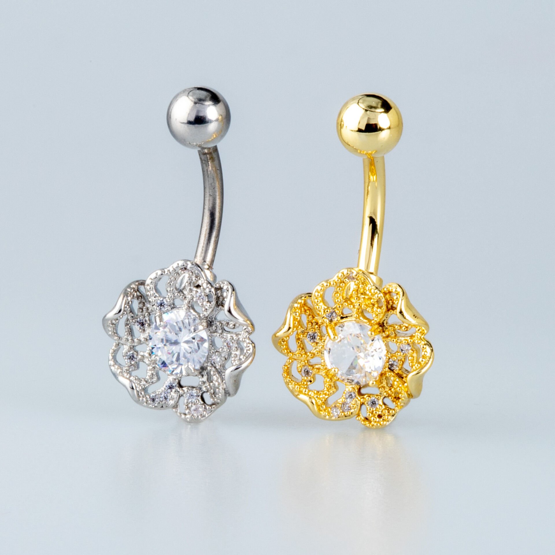 Piercing Göbek Çiçek 6mm Yuvarlak Taş