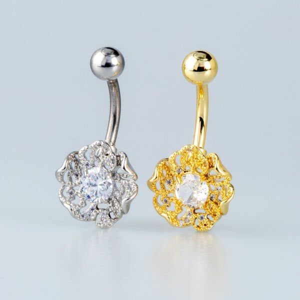 Piercing Göbek Çiçek 6mm Yuvarlak Taş