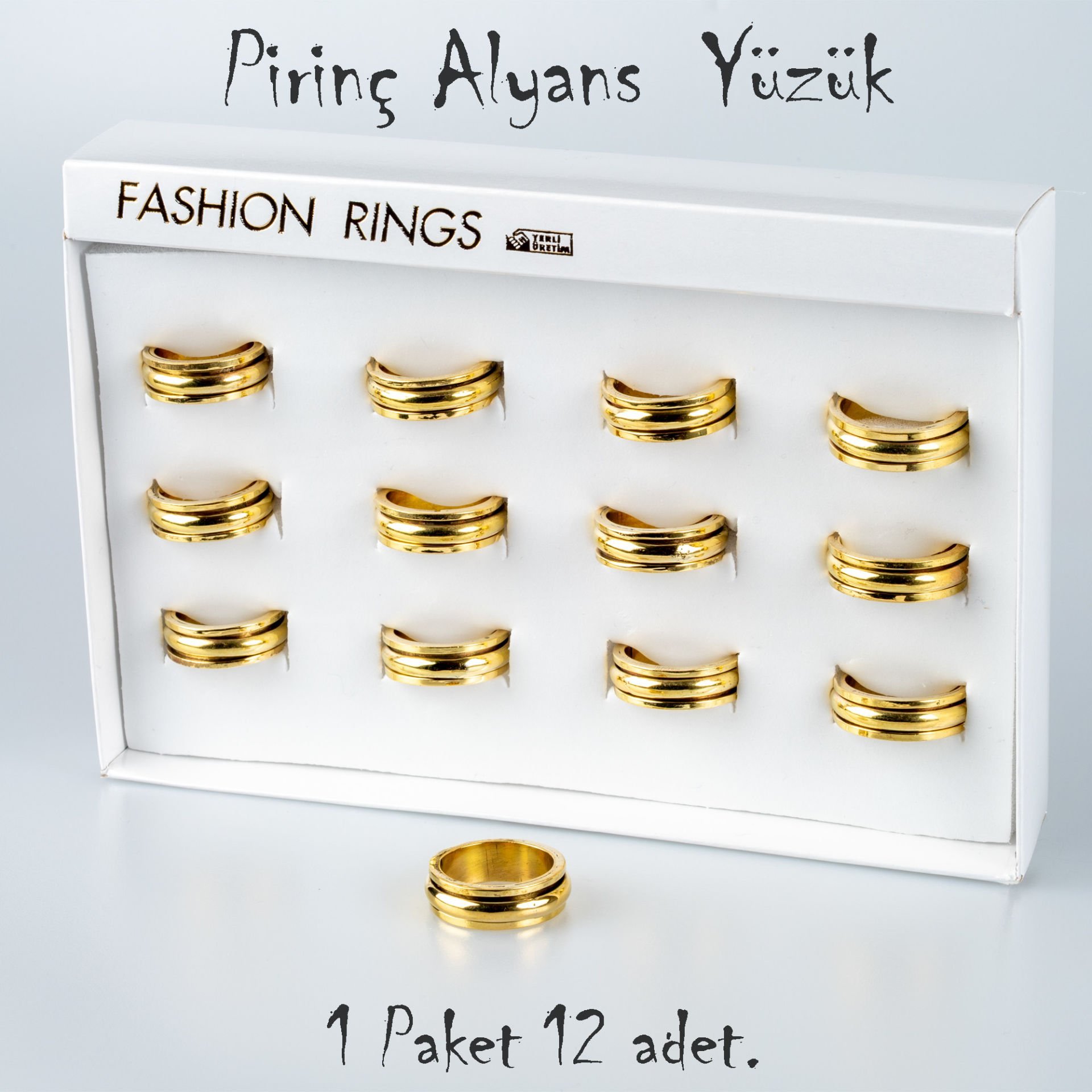 Pirinç Alyans Yüzük Paket 12 Adet