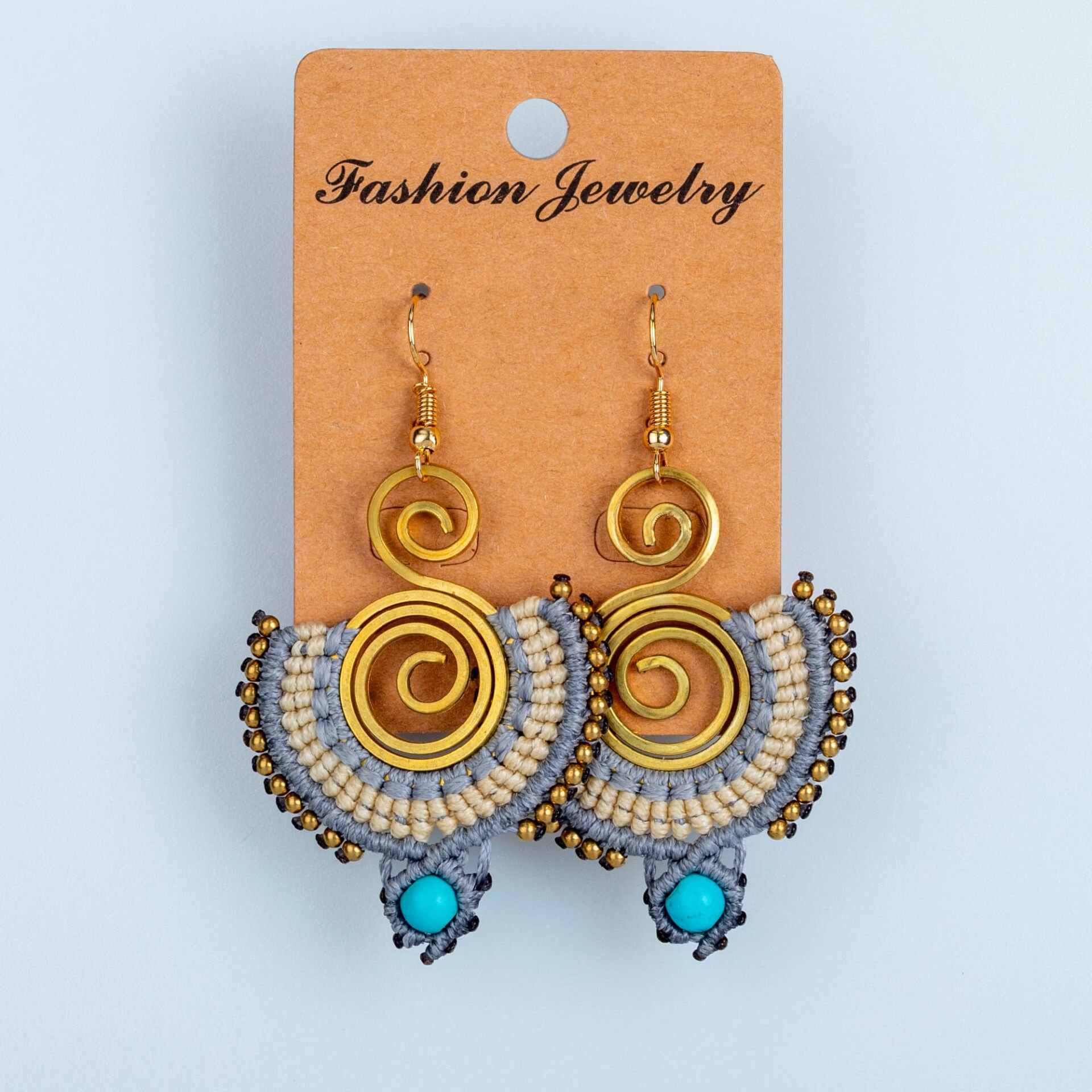 El Yapımı Pirinç Makrome Küpe 5 Renk Seçeneği 1 Çift