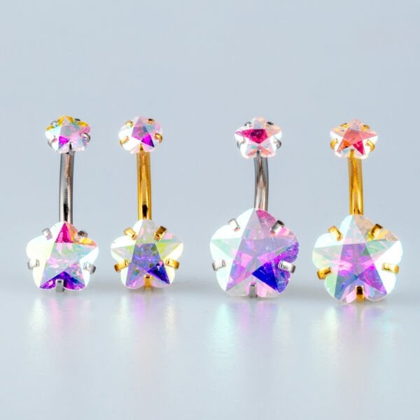 Piercing Göbek 2 Renk Seçeneği ve 2 Taş Boyu 8-10mm Yıldız