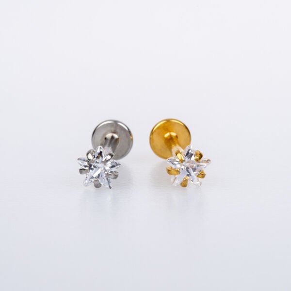 Piercing Labret 4mm Yıldız Taş Beyaz 6mm
