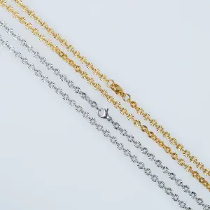 Toptan 316L Çelik 4mm Güneş Örgü Zincir Kolye (70cm) Beyaz