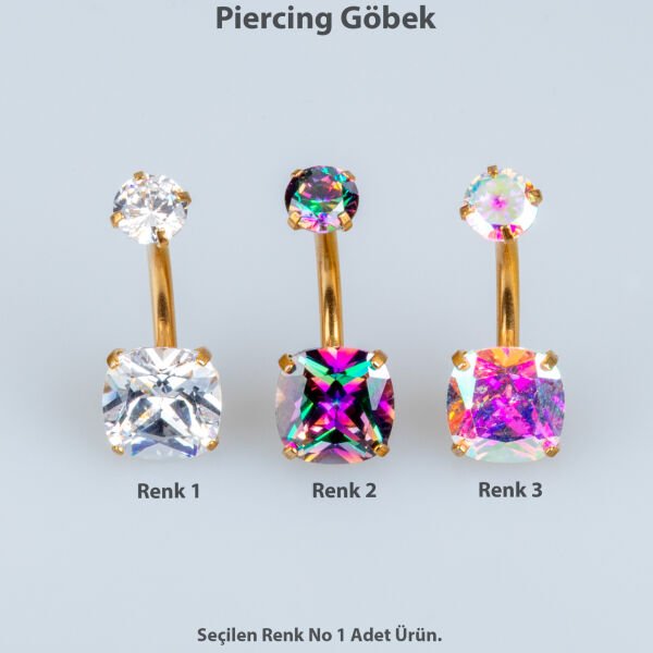 Piercing Göbek 8mm Kare Taş