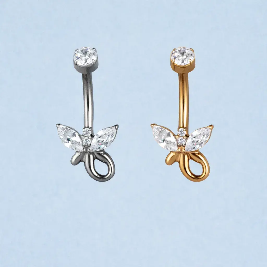 Piercing Titanyum Göbek Fashion Kelebek Beyaz