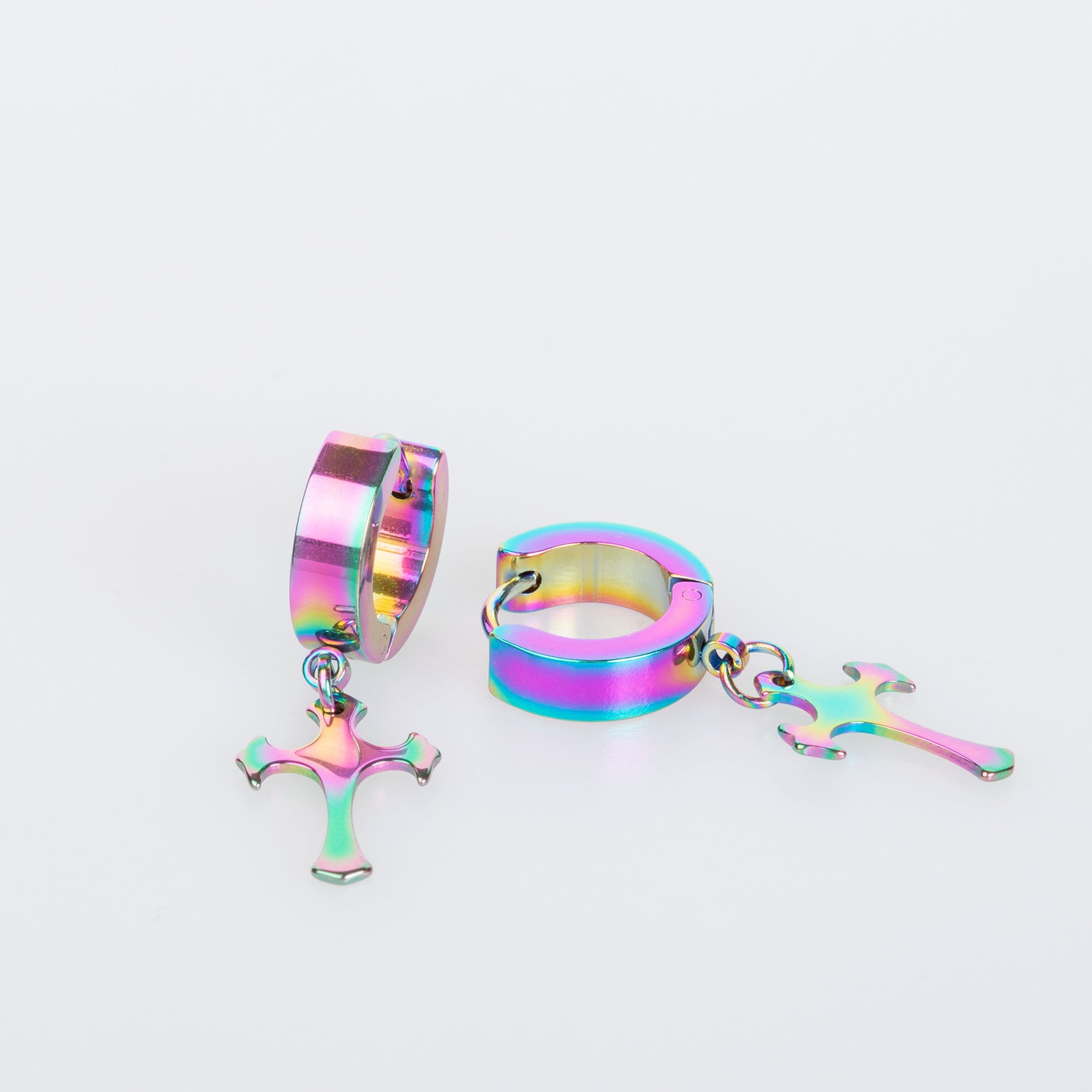 Çelik Küpe Haç - Çift Rainbow