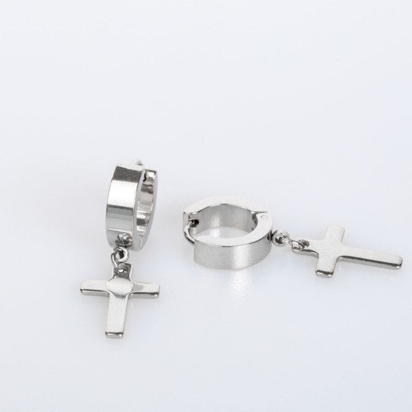 Steel Earring Cross - Pair