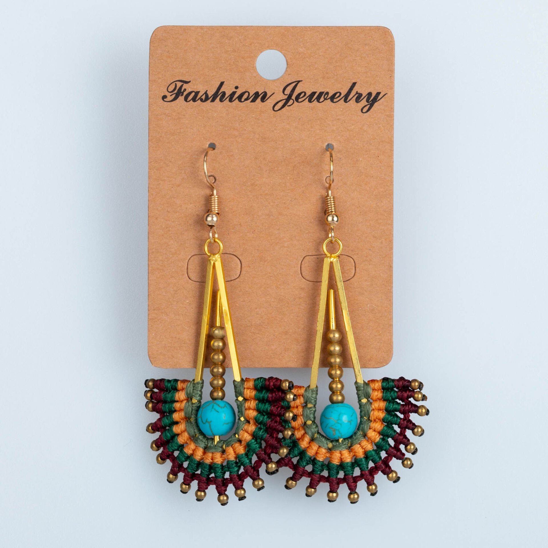 El Yapımı Pirinç Makrome Küpe 5 Renk Seçeneği 1 Çift