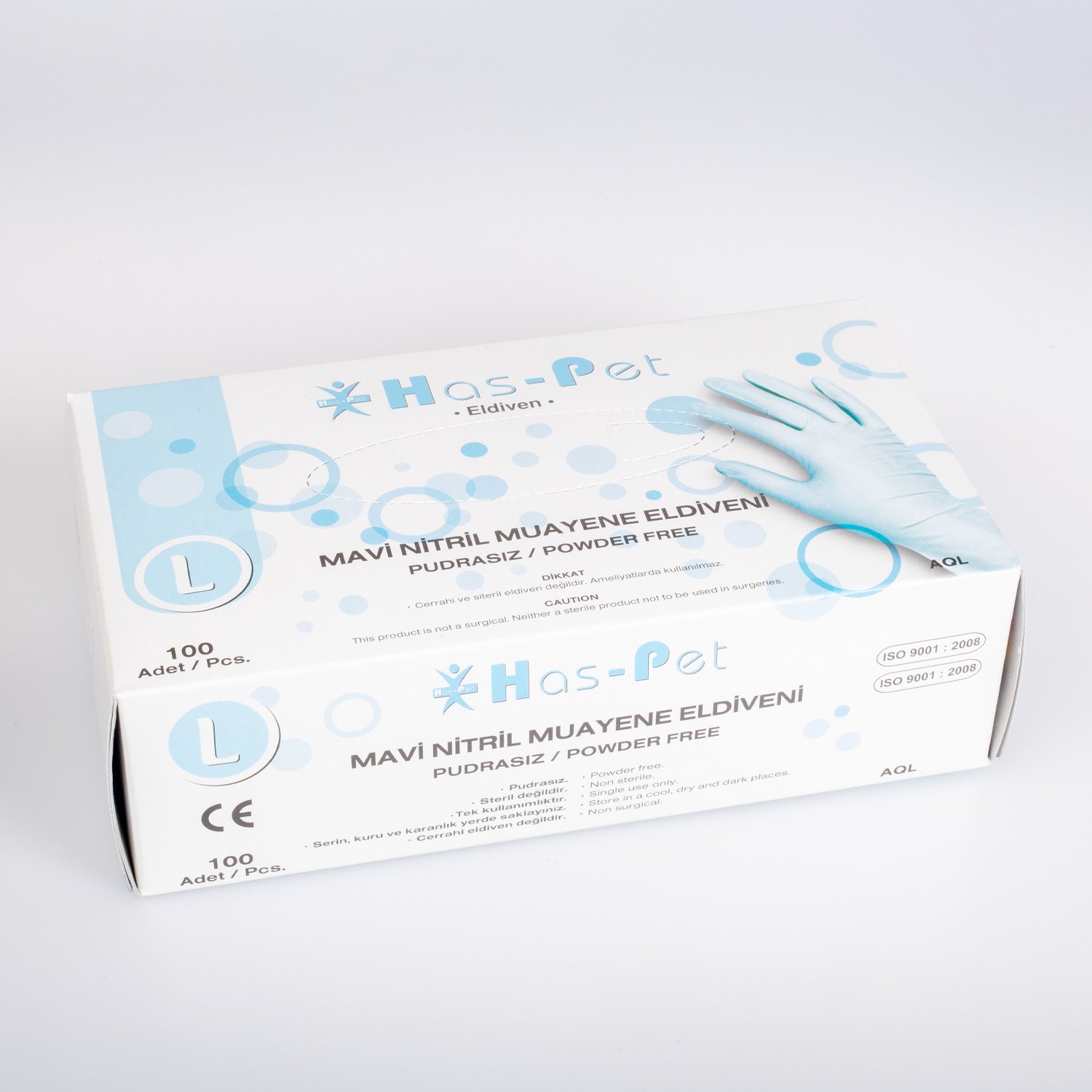 Eldiven Nitril Pudrasız Mavi L-Büyük