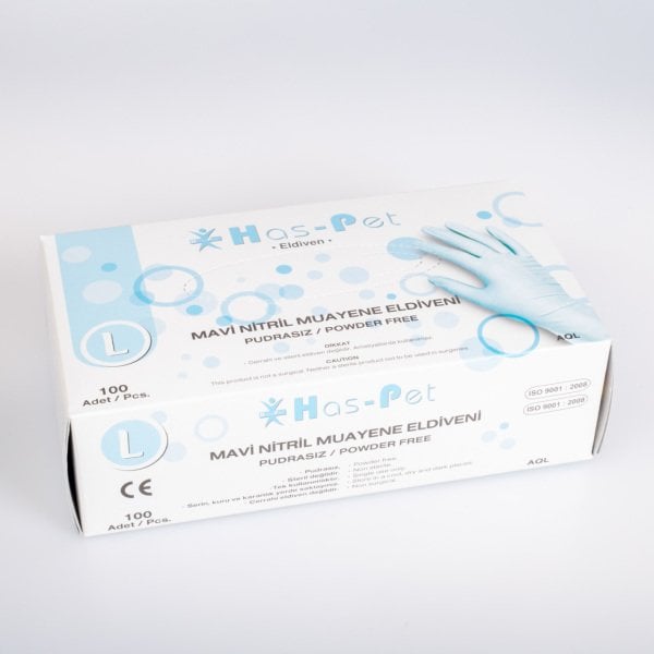 قفازات خالية من مسحوق النتريل أزرق L-Large