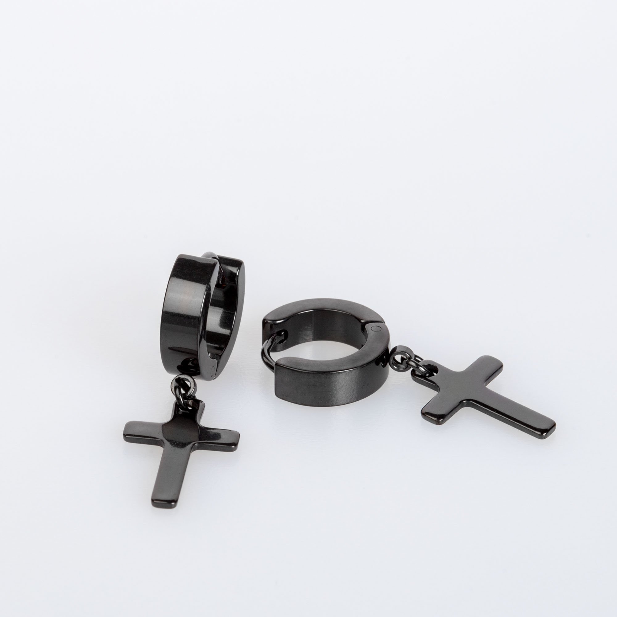 Çelik Küpe Haç - Çift Siyah