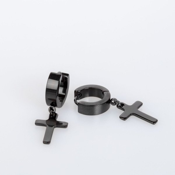 Çelik Küpe Haç - Çift Siyah