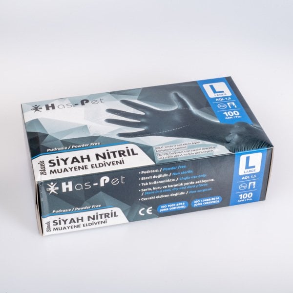 Eldiven Nitril Pudrasız Siyah L-Büyük