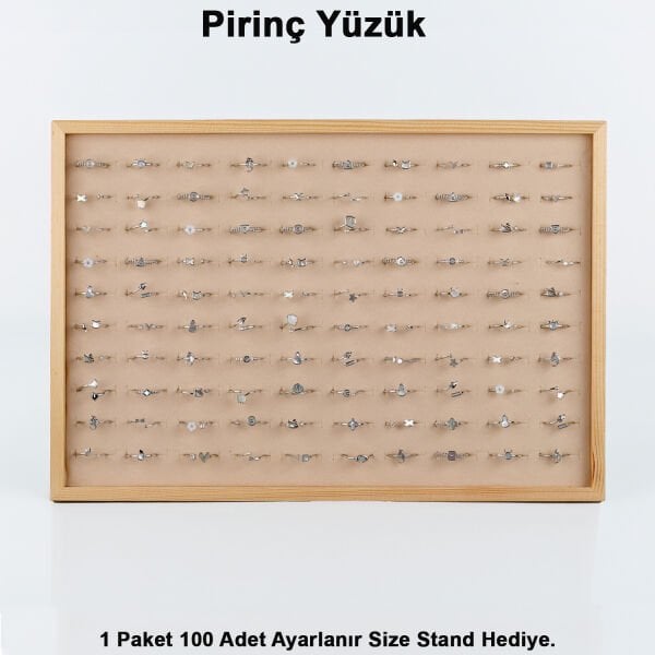 Pirinç Yüzük 1 Paket 100 Adet  2 Renk Seçeneği Stand Hediye Beyaz
