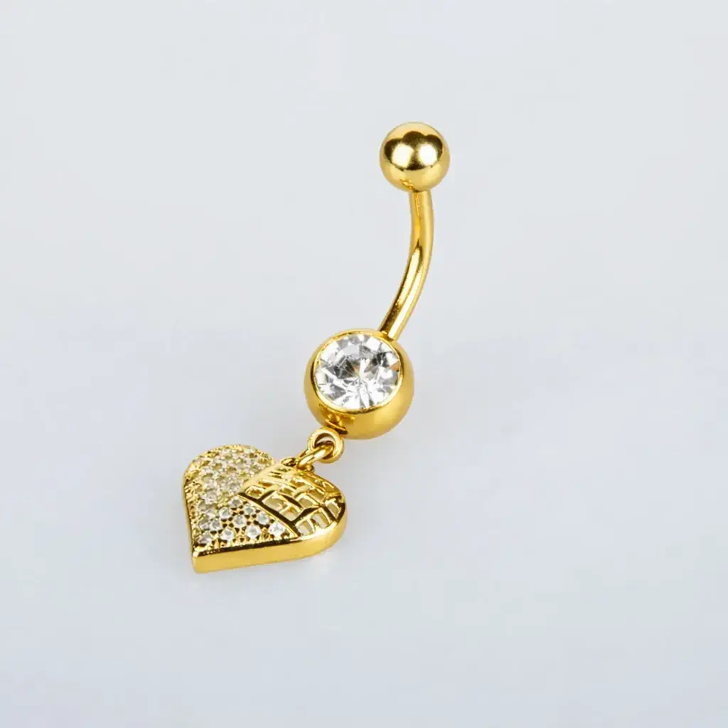 Piercing Göbek Kalp Taşlı Sarı