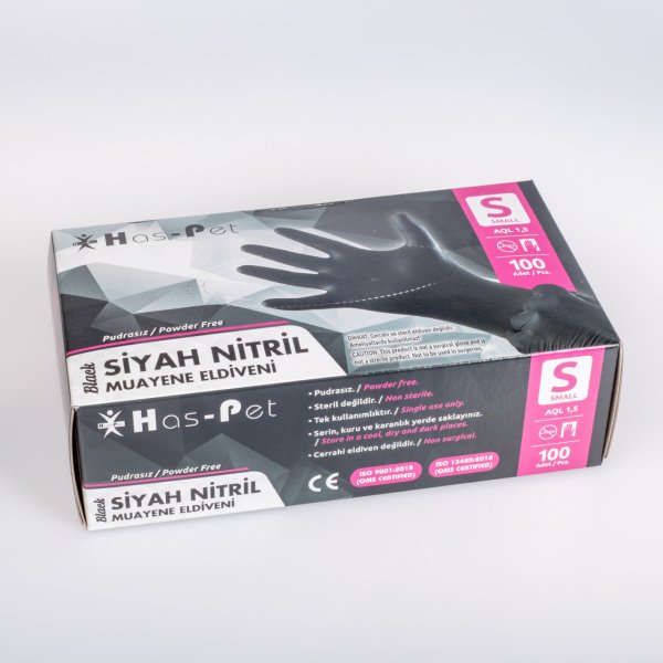قفازات خالية من مسحوق النتريل أسود S-Small