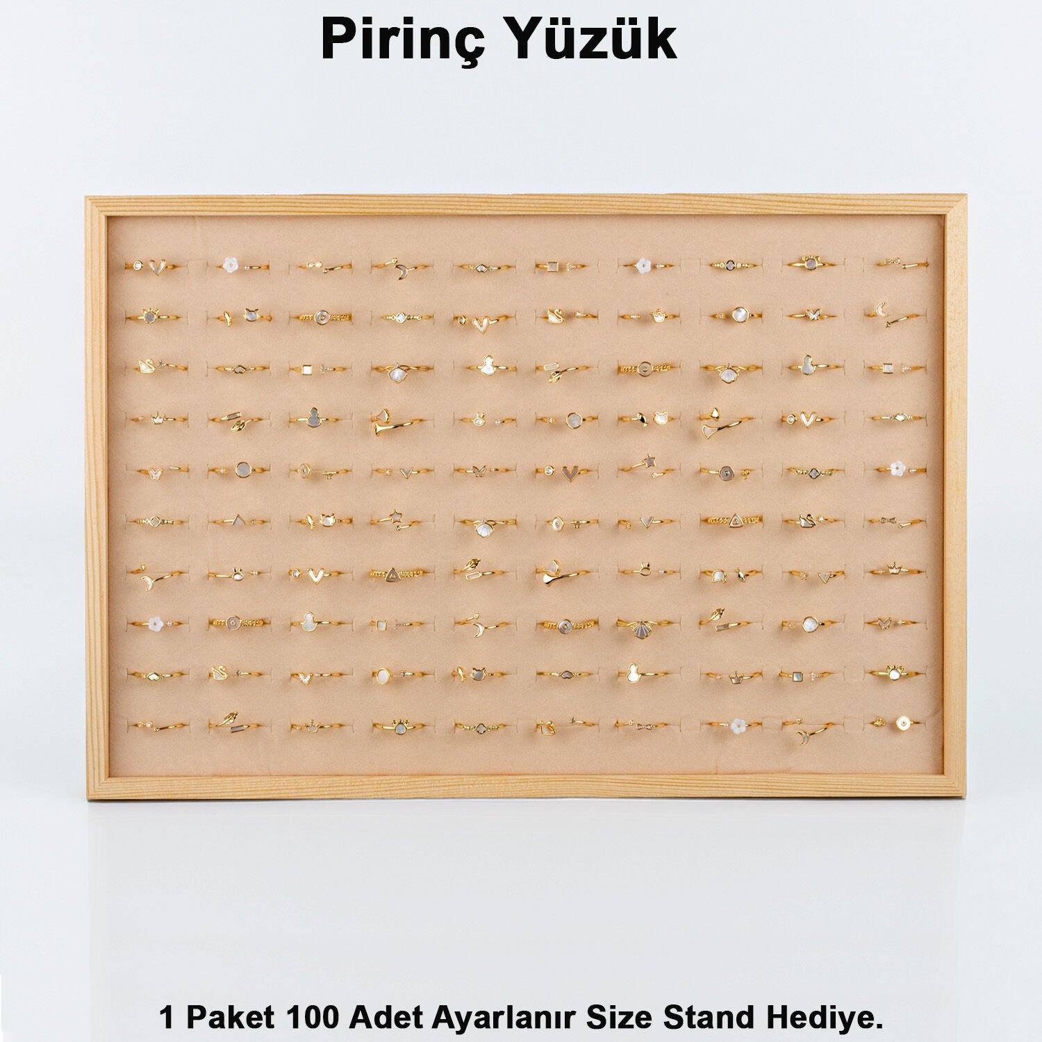 Pirinç Yüzük 1 Paket 100 Adet  2 Renk Seçeneği Stand Hediye Sarı