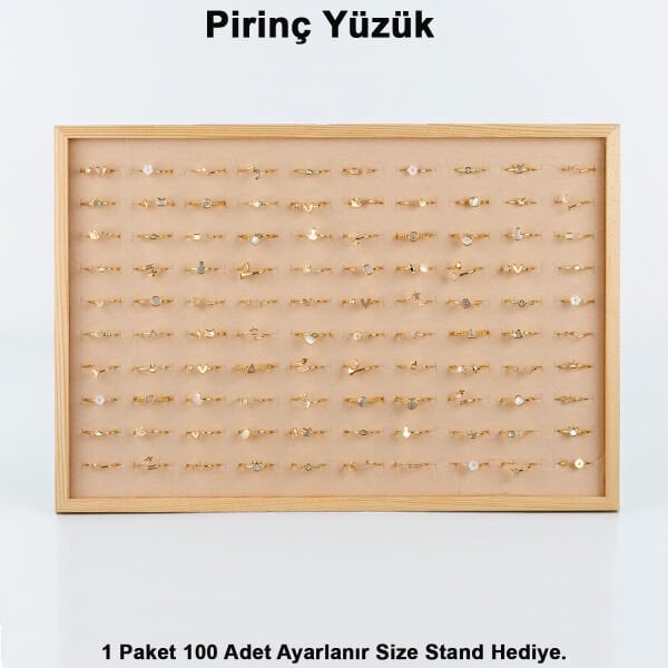 Pirinç Yüzük 1 Paket 100 Adet  2 Renk Seçeneği Stand Hediye Sarı