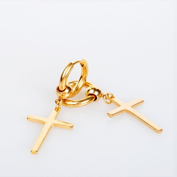 Steel Earring Cross - Double Yellow