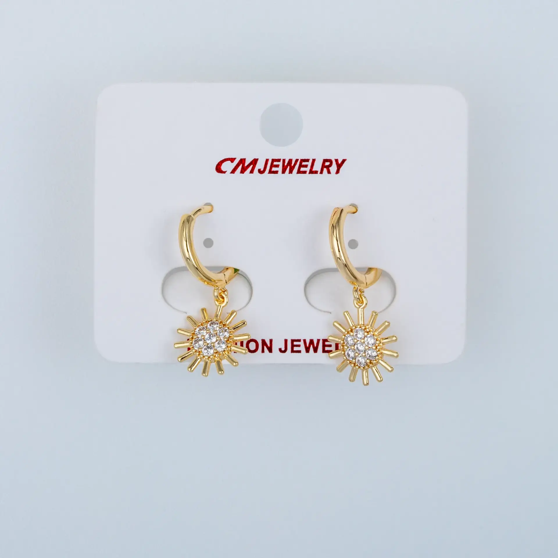 CM Jewelry 14K Kaplama Tırnaklı Halka Küpe Güneş