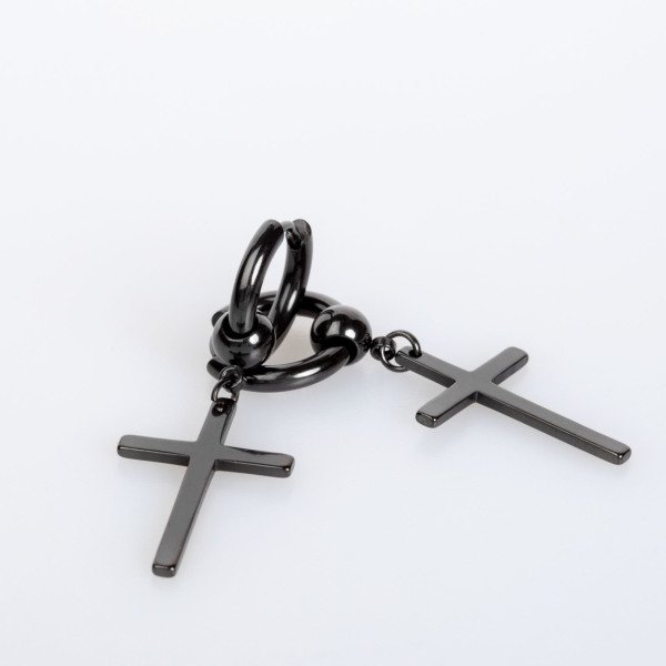 Çelik Küpe Haç - Çift Siyah