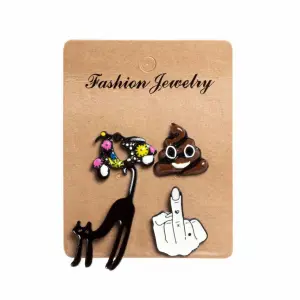 Toptan Eğlenceli Kedi ve Emoji Tasarımlı Metal Rozet Seti