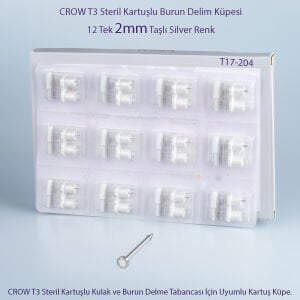 CROW T3 Steril Kartuşlu Burun Delim Küpesi – 2mm Silver Taşlı (12 adet)