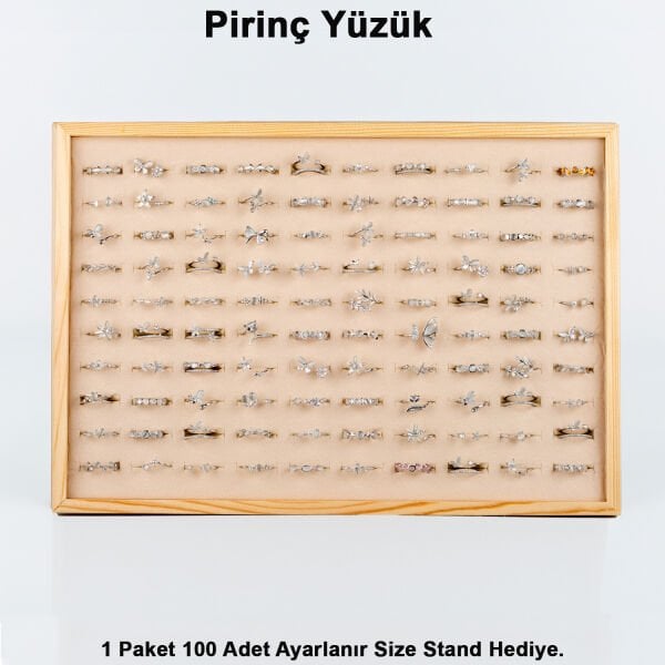 Pirinç Yüzük 1 Paket 100 Adet  2 Renk Seçeneği Stand Hediye Beyaz