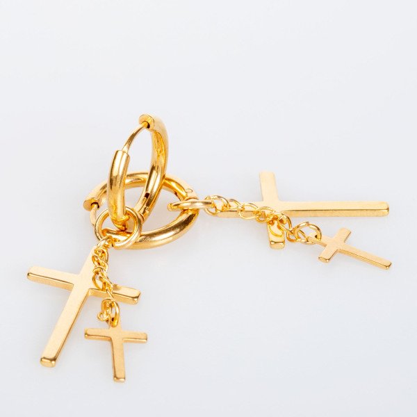 Steel Earring Cross - Double Yellow