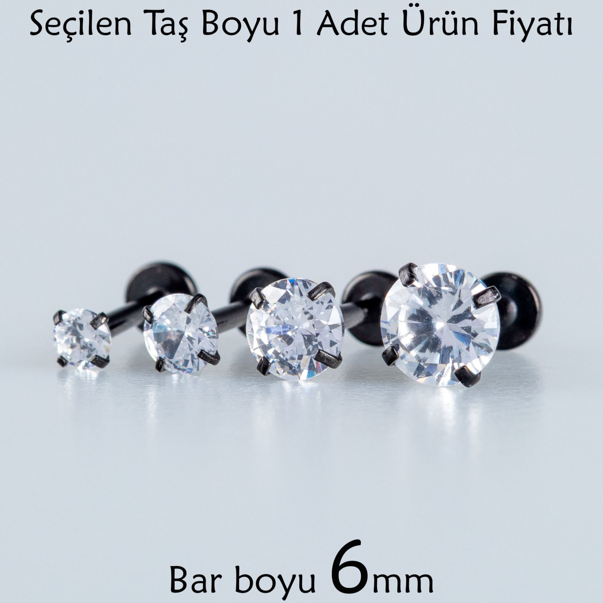 Piercing Labret 6mm Bar Yuvarlak Taş
