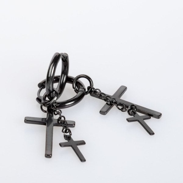 Çelik Küpe Haç - Çift Siyah