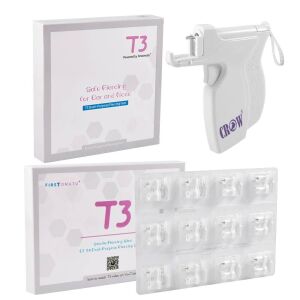 CROW T3 Steril Kartuşlu Kulak Delim Küpesi – 4mm Silver Taşlı (12 Çift.)