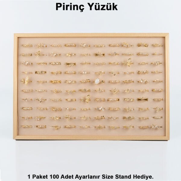 Pirinç Yüzük 1 Paket 100 Adet  2 Renk Seçeneği Stand Hediye Sarı