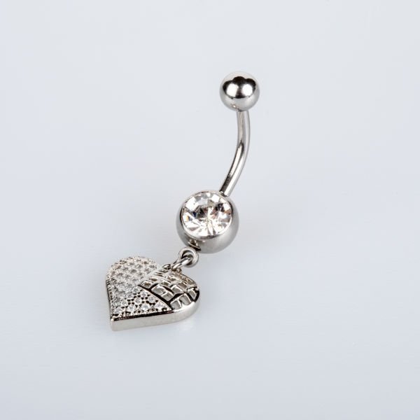 Piercing Göbek Kalp Taşlı Beyaz