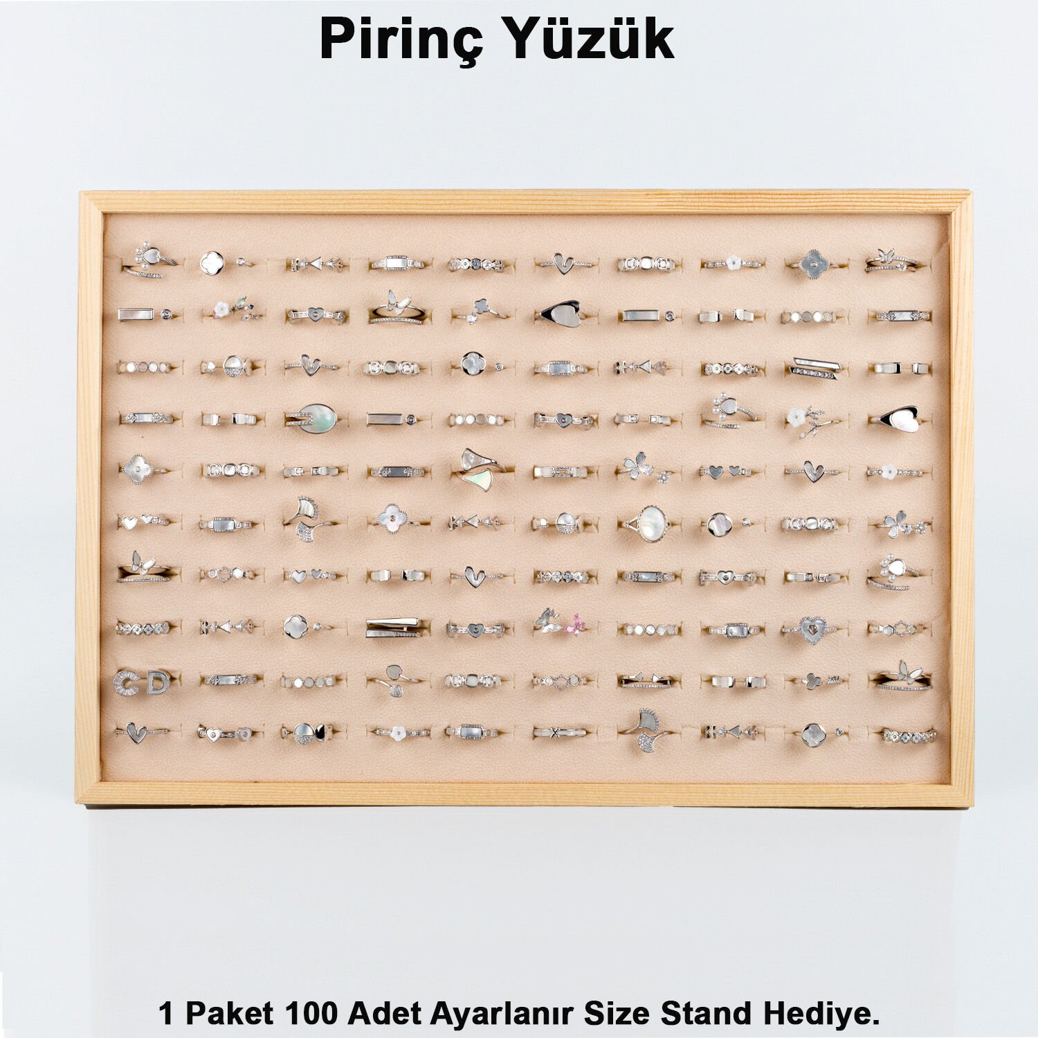 Pirinç Yüzük 1 Paket 100 Adet  2 Renk Seçeneği Stand Hediye
